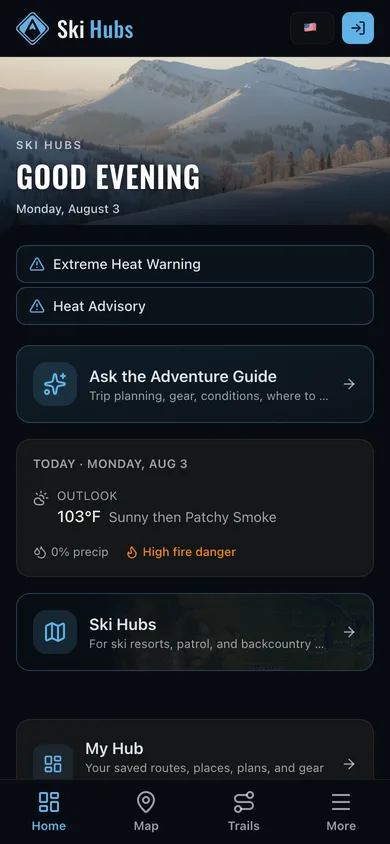 The Ski Hubs app dashboard