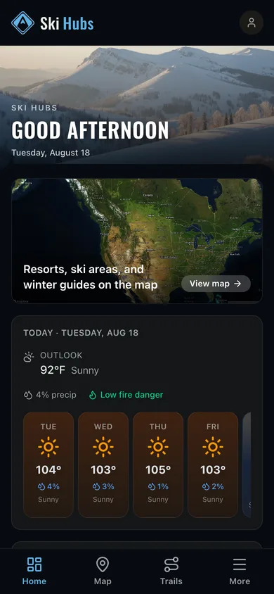 The Ski Hubs app dashboard