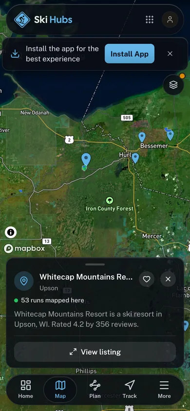 Nearby places mapped in the Ski Hubs app