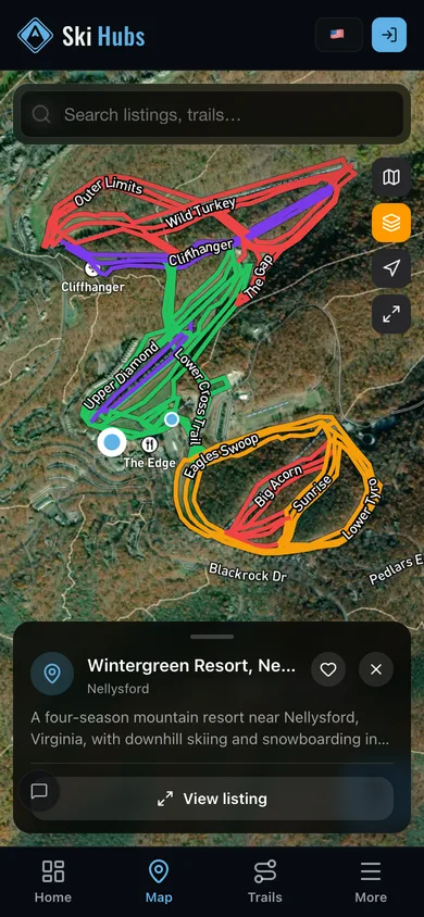Nearby places mapped in the Ski Hubs app