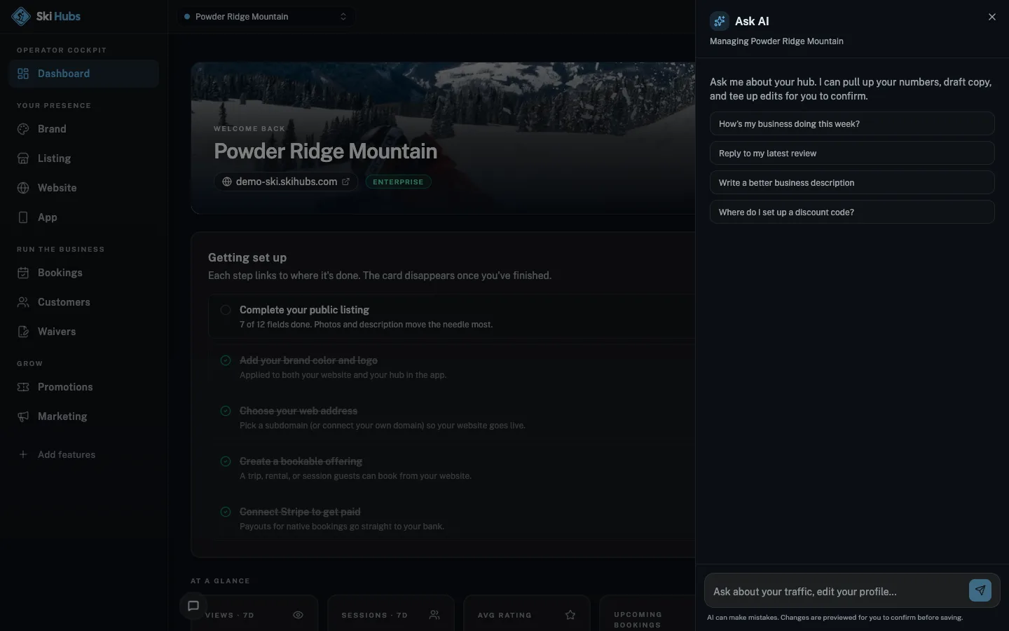 Ski Hubs cockpit: AI assistant