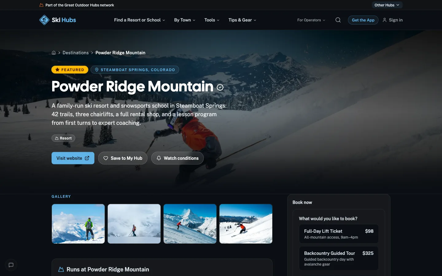 Directory listing as a customer sees it on Ski Hubs